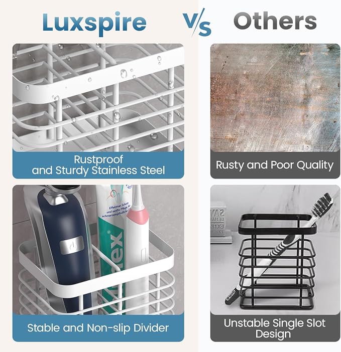 Luxspire Toothbrush Holders for Bathroom, Stainless Steel Electric Toothbrush - Image 4