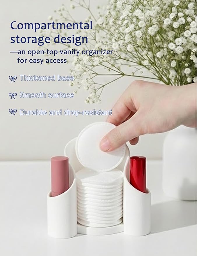 White 3-Compartment Vanity Organizer & Cotton Swab Holder - Image 2