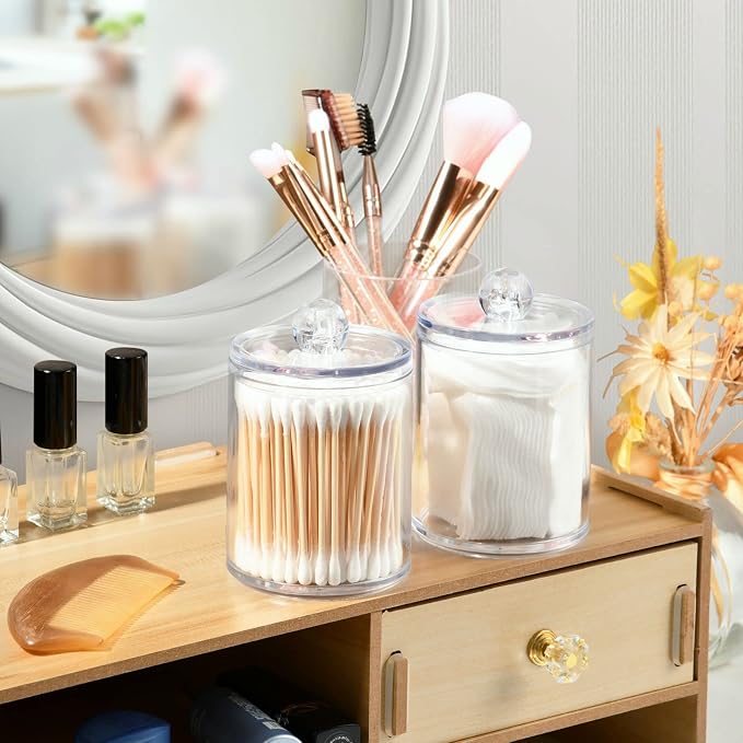 White Qtip Holder Organizer Dispenser Cotton Swabs Cans Plastic Jars - Image 6