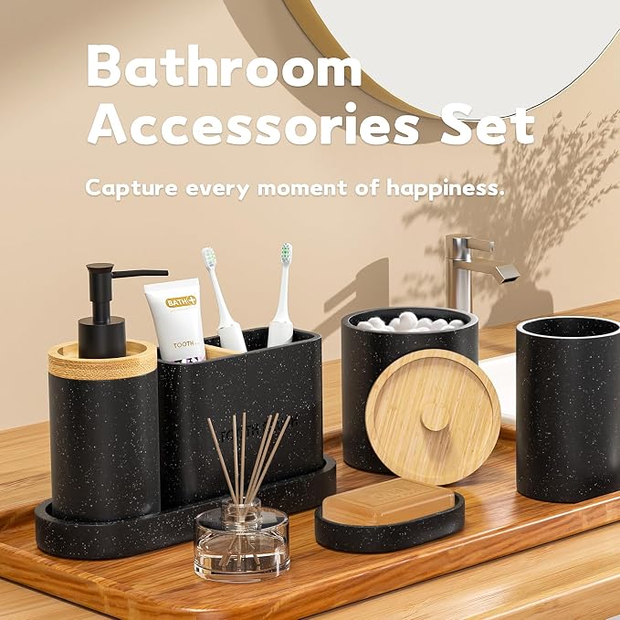 Bathroom Accessories Set Black, Large-Sized Toothbrush Holders Set Black - Image 4