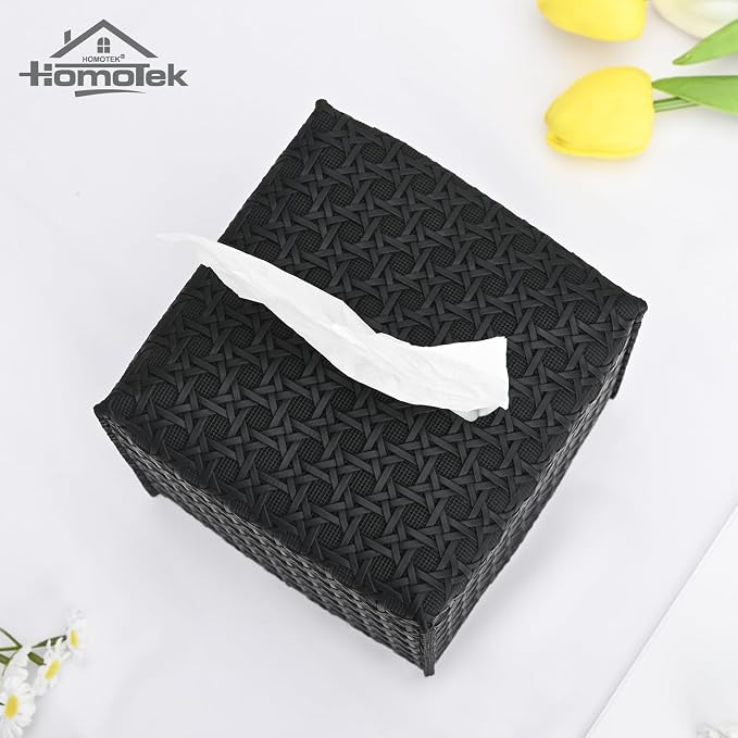 HOMOTEK 2 Pack Tissue Box Cover, Square PU Leather Tissue Holder, Decorative - Image 2