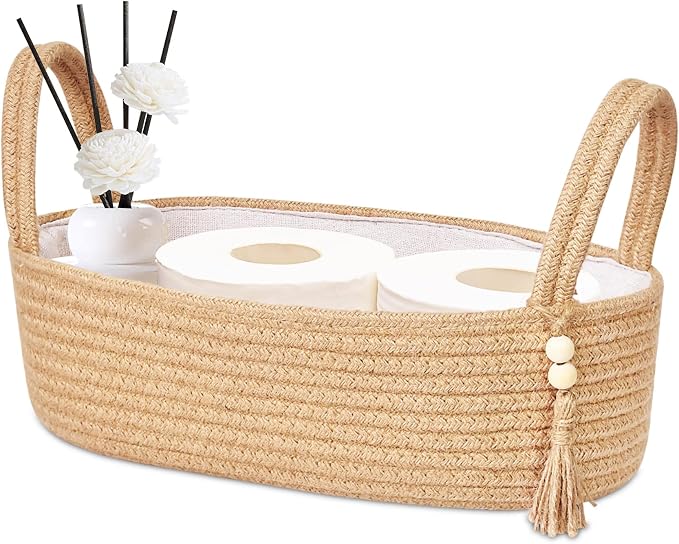 ABenkle Jute Rope Boho Storage Basket, Small Woven Bathroom Organizer, - Image 9