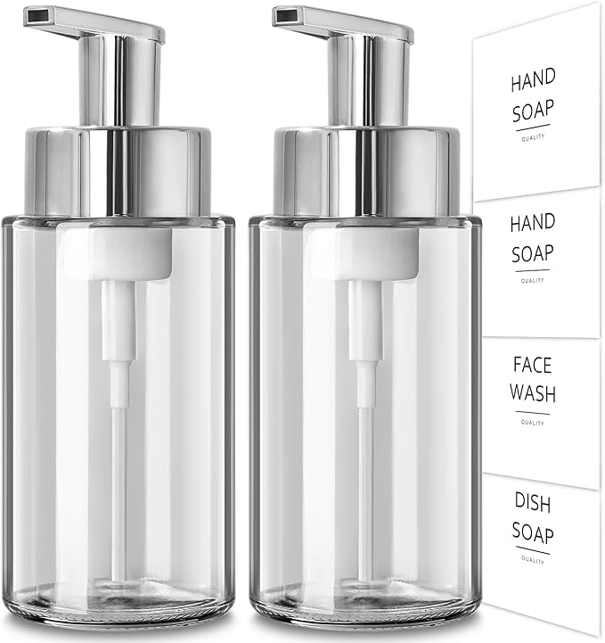 Glass Soap Dispenser, 10 oz/300ml Foaming Soap Dispenser, 2 Pack Foaming Hand by RYTOXILOBrightenUpYourHome