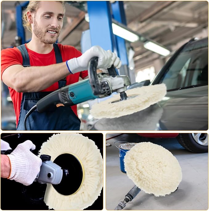 Tallew 6 Pcs 7 Inch Wool Polishing Pad Hook Loop Buffing Pad - Image 5