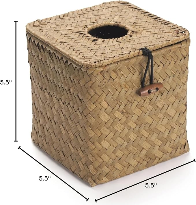 Seagrass Square Tissue Box Cover Woven Napkin Holder Decorative - Image 8