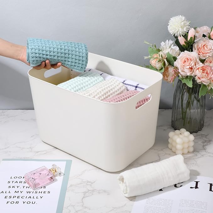 Zopeal Plastic Storage Bins 10 Pcs White Pantry Organizer Bins Small Baskets - Image 6