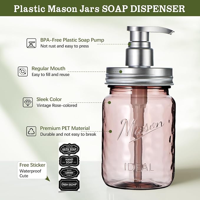 Amolliar 16 Oz Plastic Soap Dispenser, Refillable Hand Dish Soap Dispenser - Image 2