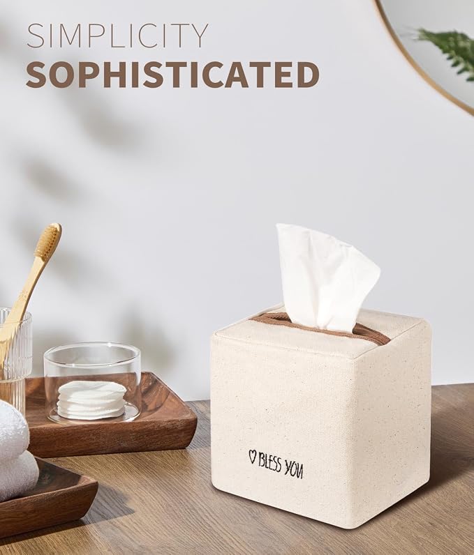 Livelab Tissue Box Cover Square, Chic Canvas Tissue Box Holder - Image 2