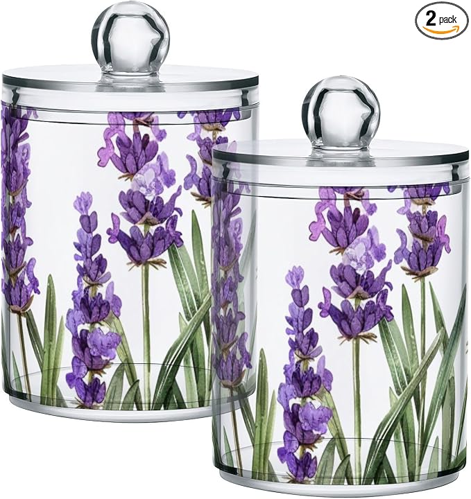 2 Pack Qtip Holder Dispenser for Cotton Ball Purple Lavender Watercolor Flower by ALAZA