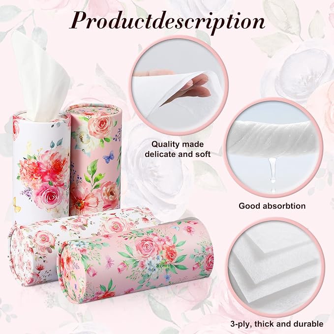 Ctosree 8 Pcs Car Tissue Holder Cylinder Bulk Round Floral Cup Holder Facial - Image 3