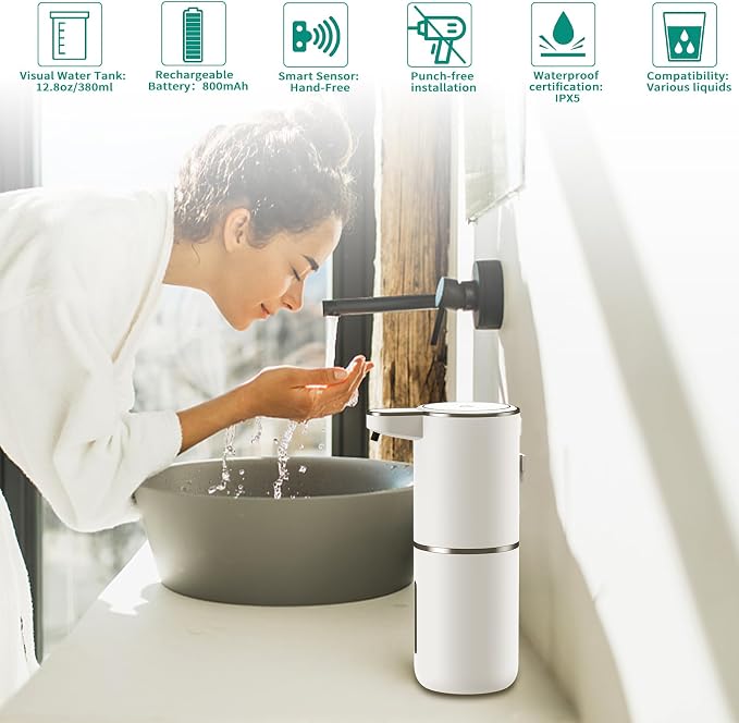HOMELYLIFE Automatic Foam Soap Dispenser, 12.85oz Touchless Soap Dispenser - Image 2