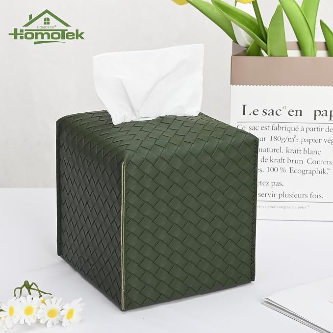 HOMOTEK 2 Pack Tissue Box Cover, Square PU Leather Tissue Holder, Decorative - Image 4