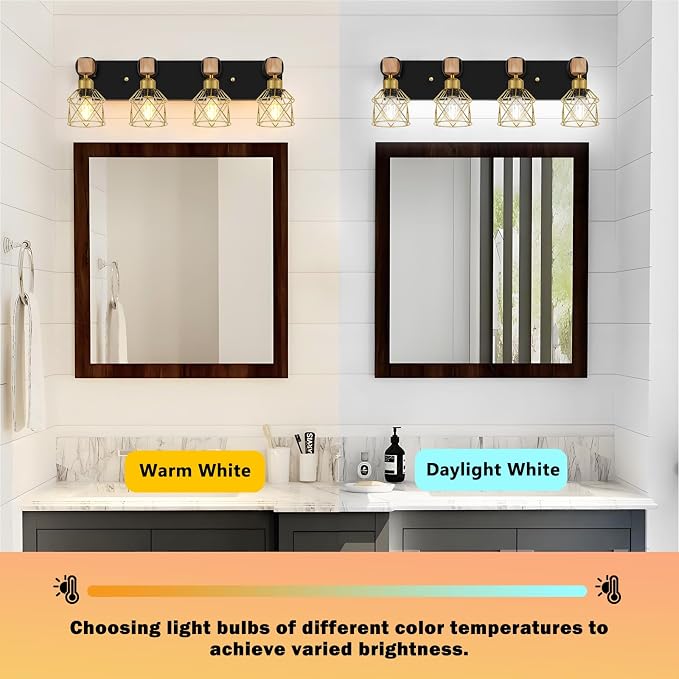 FadimiKoo Farmhouse Bathroom Vanity Light Fixtures, 4-Light Wood Bathroom - Image 4