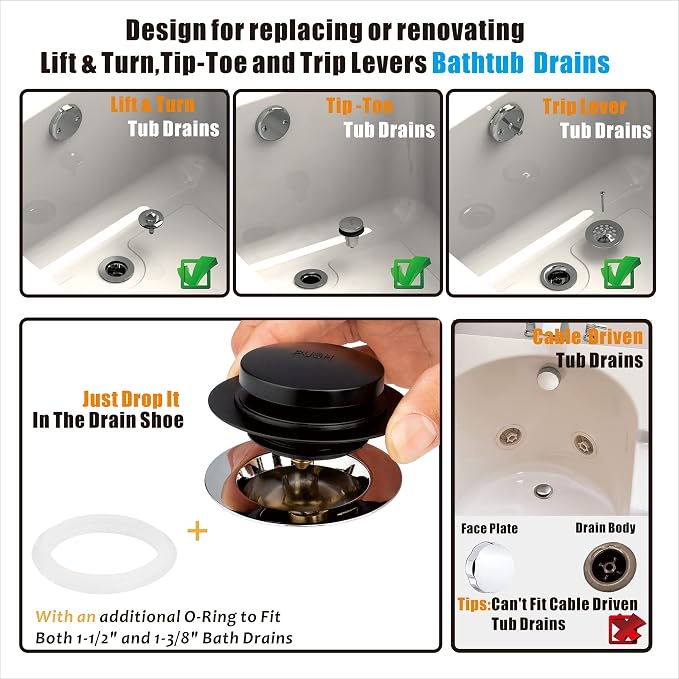 Artiwell Universal Tip Toe Bath Drain Stopper and Cover, Bathtub Drain Stopper - Image 2