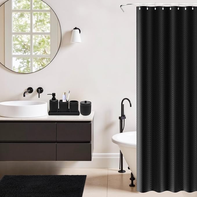 Matte Black Bathroom Sets with Shower Curtain and Rugs, 8-Piece Resin Bathroom - Image 6