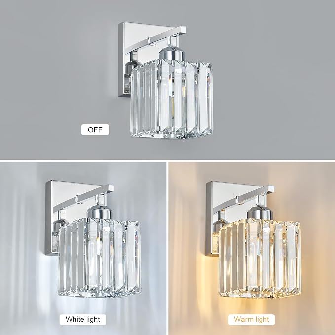 Modern Wall Sconce Set of Two Indoor Wall Lamp Chrome Wall Sconces Crystal Wall - Image 2