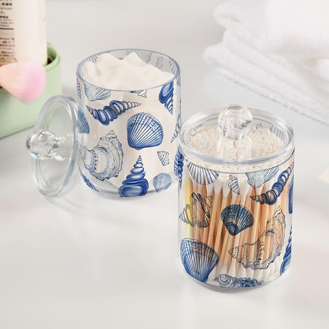 2 Pack Qtip Holder Dispenser for Cotton Ball Blue Seashells Ocean Nautical - Image 6