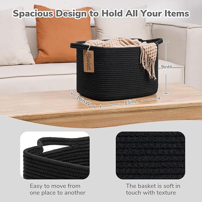 Goodpick Black Storage Basket for Shelves, Woven Baskets for Storage, Toy - Image 3