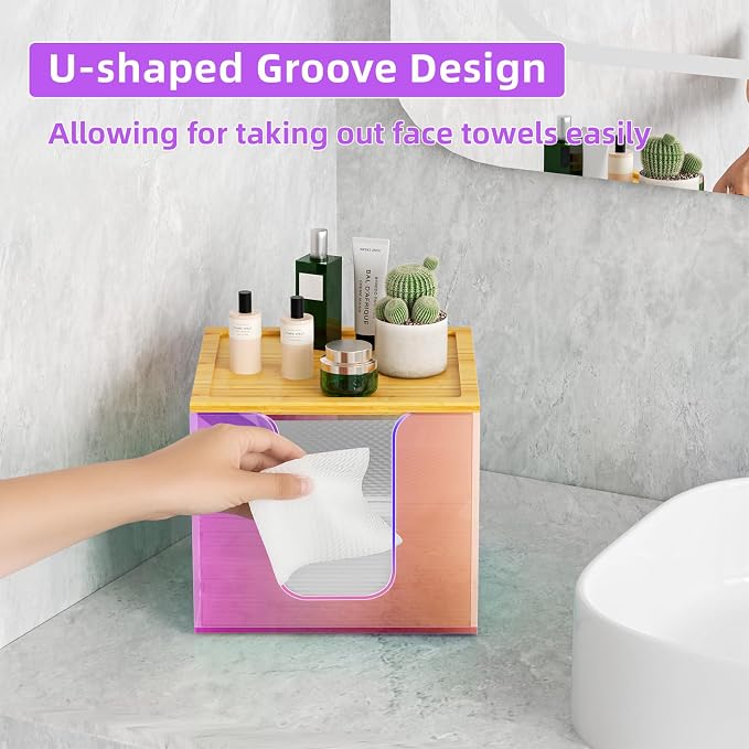 VITVITI Disposable Face Towel Holder Box, Acrylic Facial Towel Container - Image 2