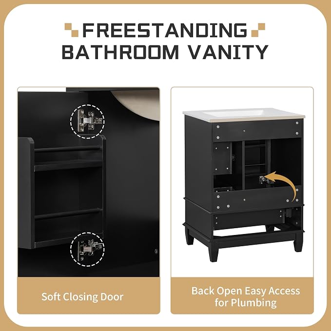 24" Bathroom Vanity with Sink, Harper & Bright Designs Free Standing Single - Image 6