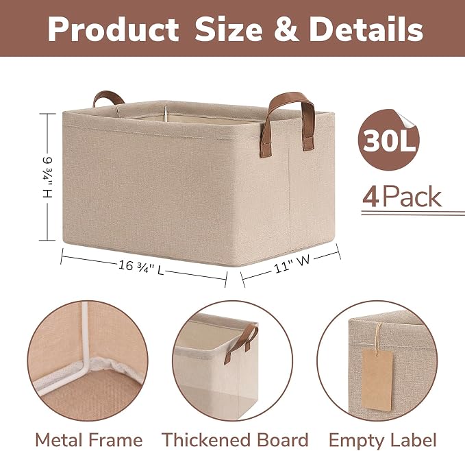 CHICVITA Storage Baskets for Shelves, Large Fabric Organizer Bins - Image 3