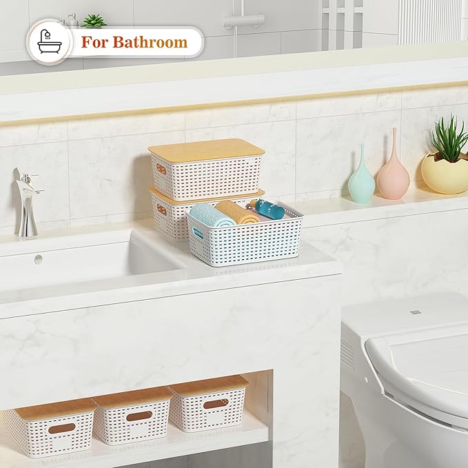 Plastic Storage Baskets With Bamboo Lid - Image 6
