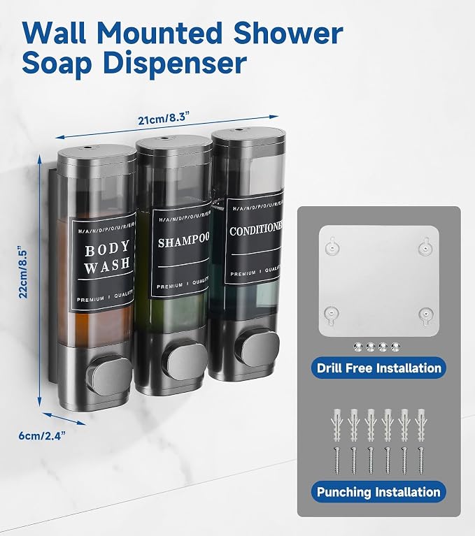 Shower Soap Dispenser Wall Mounted No Drill Shampoo Dispenser - Image 6