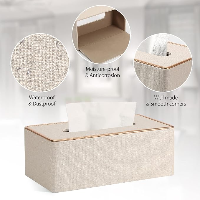 Tissue Box Cover, PU Leather Tissue Box Holder Rectangular Box Covers - Image 5