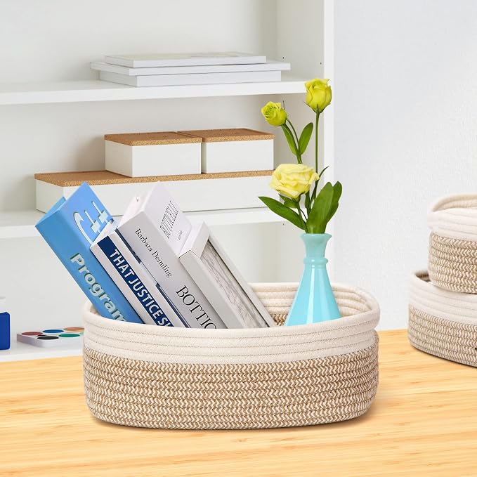 7 Piece Cotton Rope Woven Basket Set - Image 5