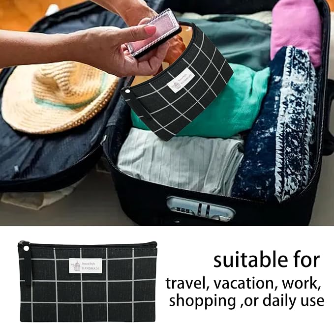 3 Pcs Canvas Bag Multi-Function Small Zipper Pouch Cute Travel Bag - Image 4