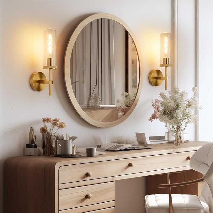 15" Knurled Gold Hardwired Wall Sconces Set of 2, Bathroom Vanity Light Fixtures - Image 6