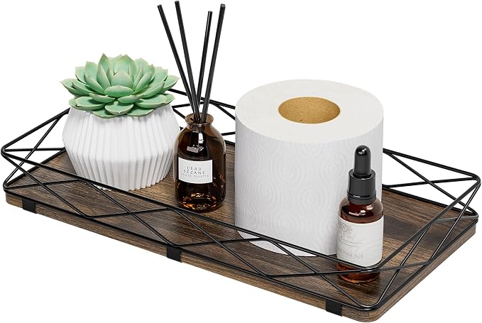 Toilet Paper Basket Holder, Wood and Metal Toilet Tray Vanity Organizer by Lixple