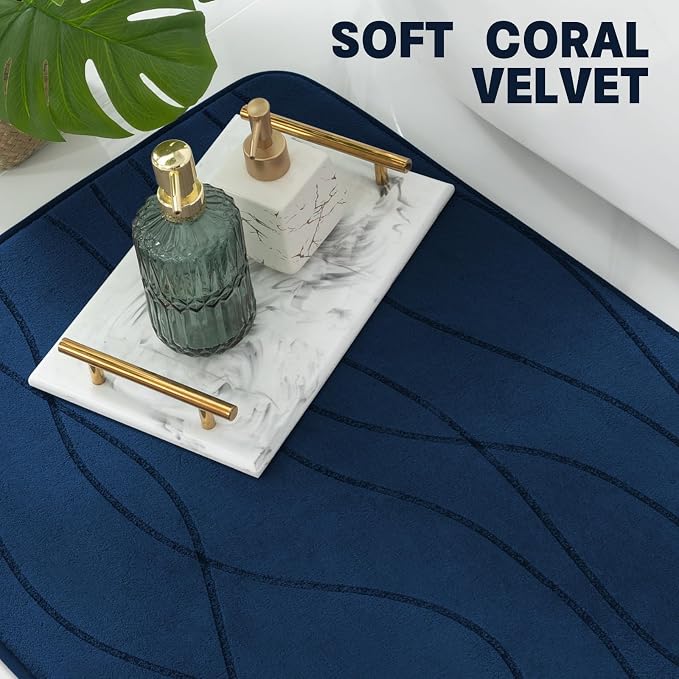 YIHOUSE Memory Foam Blue Bathroom Rug Sets 3 Piece, Ultra Absorbent Bath Mat - Image 4