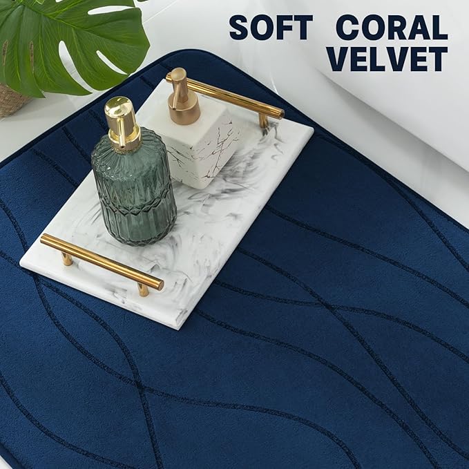 YIHOUSE Memory Foam Blue Bathroom Rug Sets 2 Piece, Ultra Absorbent Bath Mat - Image 6
