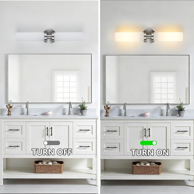 2 Light Brushed Nickel Bathroom Light Fixture Over Mirror, Modern Farmhouse - Image 5
