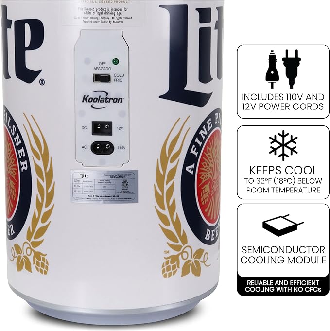 Miller Lite 8 Can Thermoelectric Mini Fridge 5.4 L/ 5.7 Quarts Capacity - Image 4