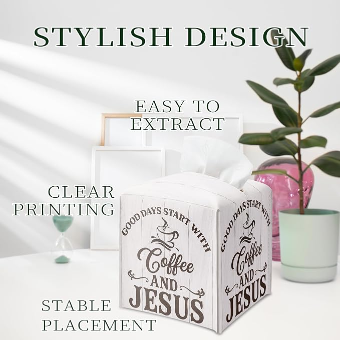 Coffee Bar Tissue Box Cover Square, Good Days Start - Image 5