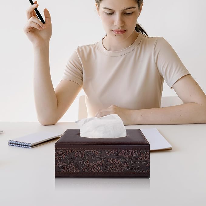 PU Leather Tissue Box Cover Tissue Box Holder Rectangle Tissues Organizer - Image 2