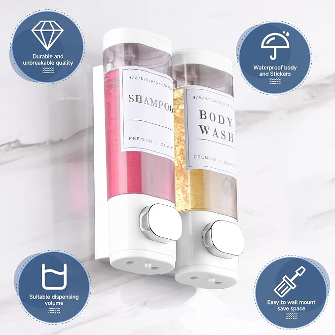 Shampoo and Conditioner Dispenser Bathroom Shower Soap Dispenser Wall Mounted - Image 2