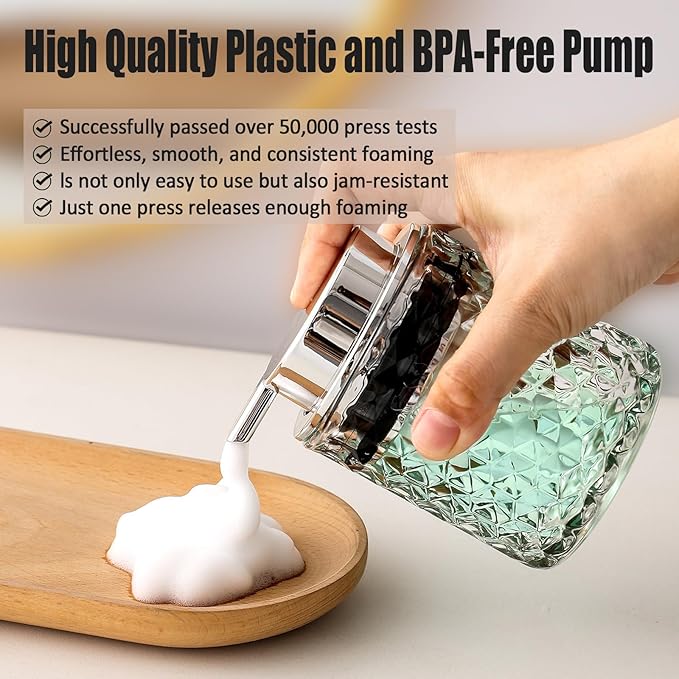 Malachi Foaming Hand Soap Dispenser, Refillable Clear Glass Pump Bottles - Image 3