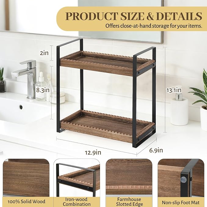 2 Tier Bathroom Organizers and Storage, Farmhouse Countertop Organizer - Image 7