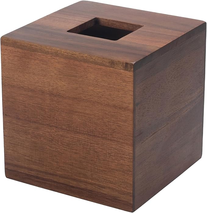 Tissue Box Cover, Square Tissue Box Holder, Acacia Wood Facial Paper Holder - Image 2