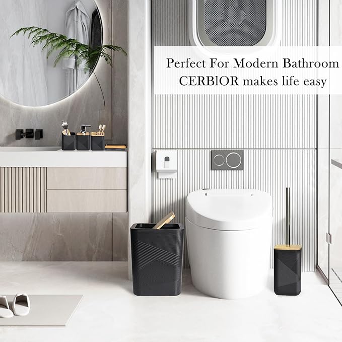 CERBIOR Bathroom Accessories Set 6 Piece Bamboo Bath Ensemble Includes Soap - Image 7