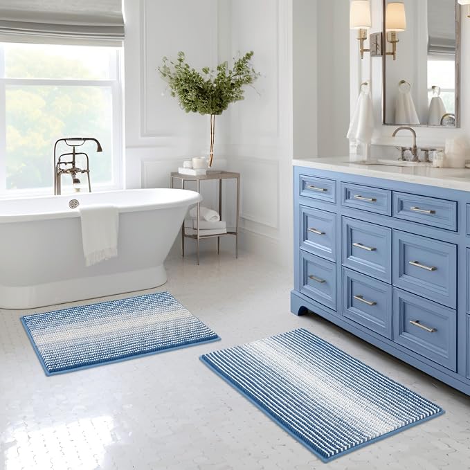 BSICPRO Bathroom Rugs and Mats Sets, 2 Piece Thick Absorbent Chenille Bath Mat by BSICPRO