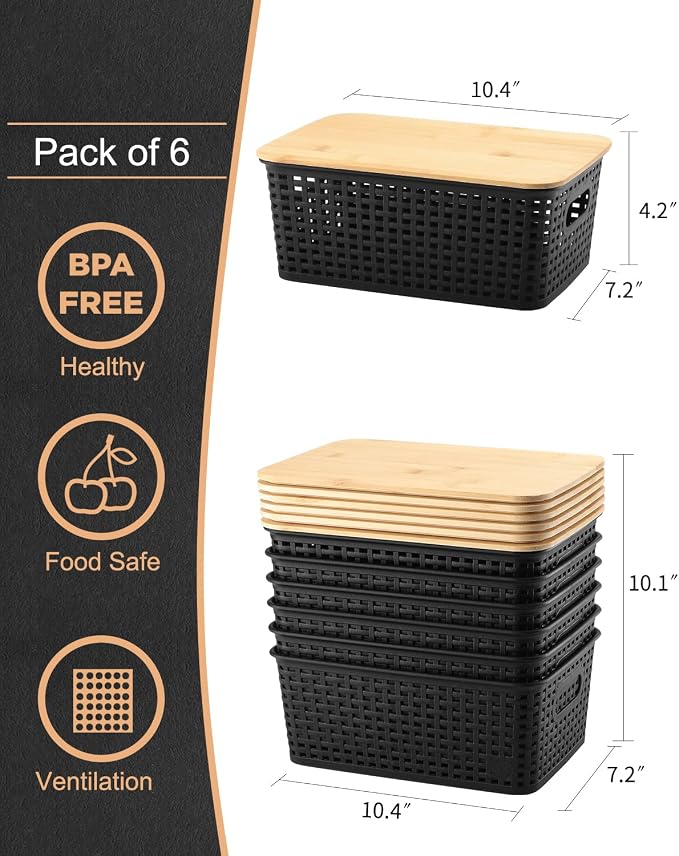 AREYZIN Storage Bins with Bamboo Lids Set of 6 Lidded Storage Container Plastic - Image 8