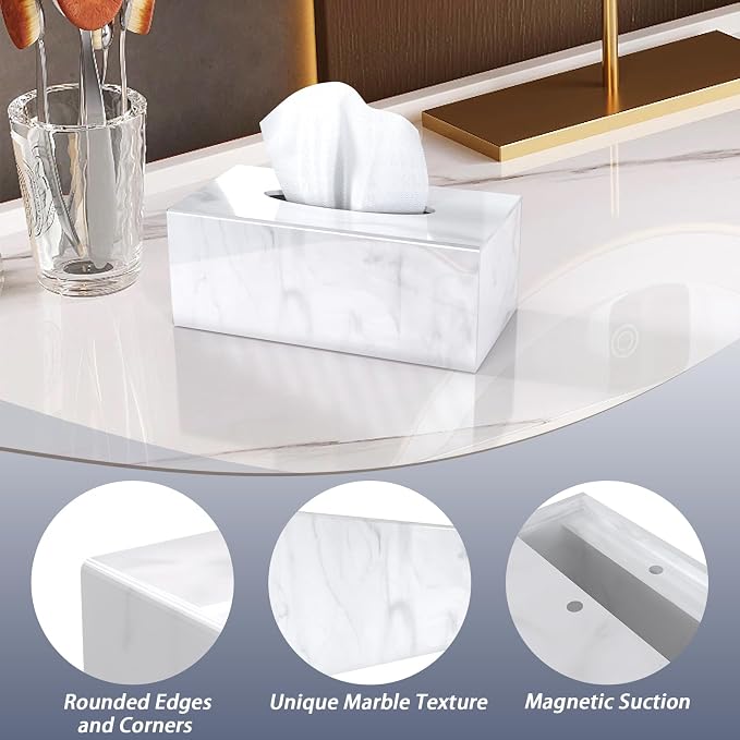SILUT Tissue Box Cover Rectangle, Marble Texture Tissue Box Holder, Decorative - Image 5