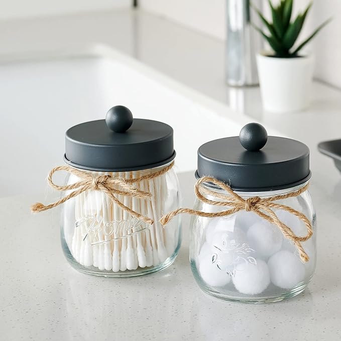 SheeChung 2 Pack Qtip Holder, Bathroom Jars, Cotton Swab Holders, Cute Mason - Image 3
