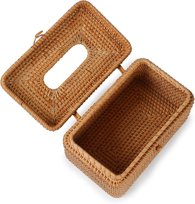 Rattan Rectangular Tissue Box Cover, 10.8" x 6.7" x 5.5", Decorative Woven - Image 7