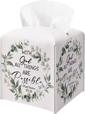 Eucalyptus Bible Verse Tissue Box Cover, PU Leather Drawstring Bottom by BGFMVS