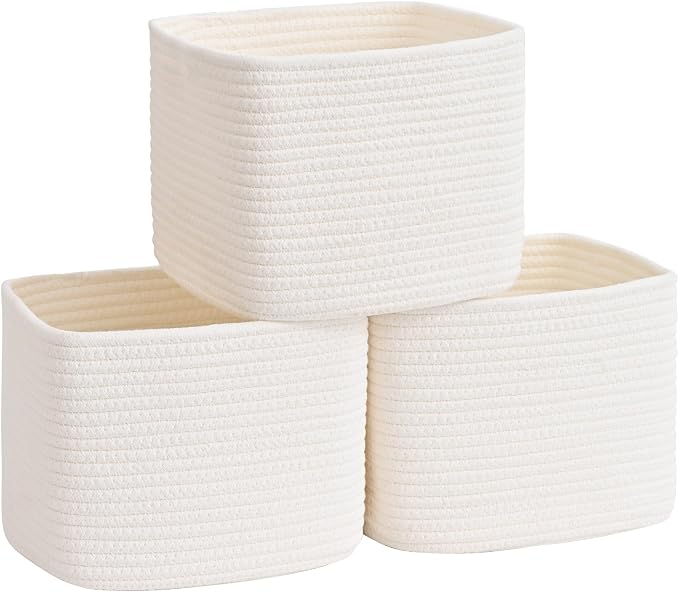 3 Pack Cube Storage Bin, 9”x9”x7” Cotton Rope Woven Baskets by Degeyoyo